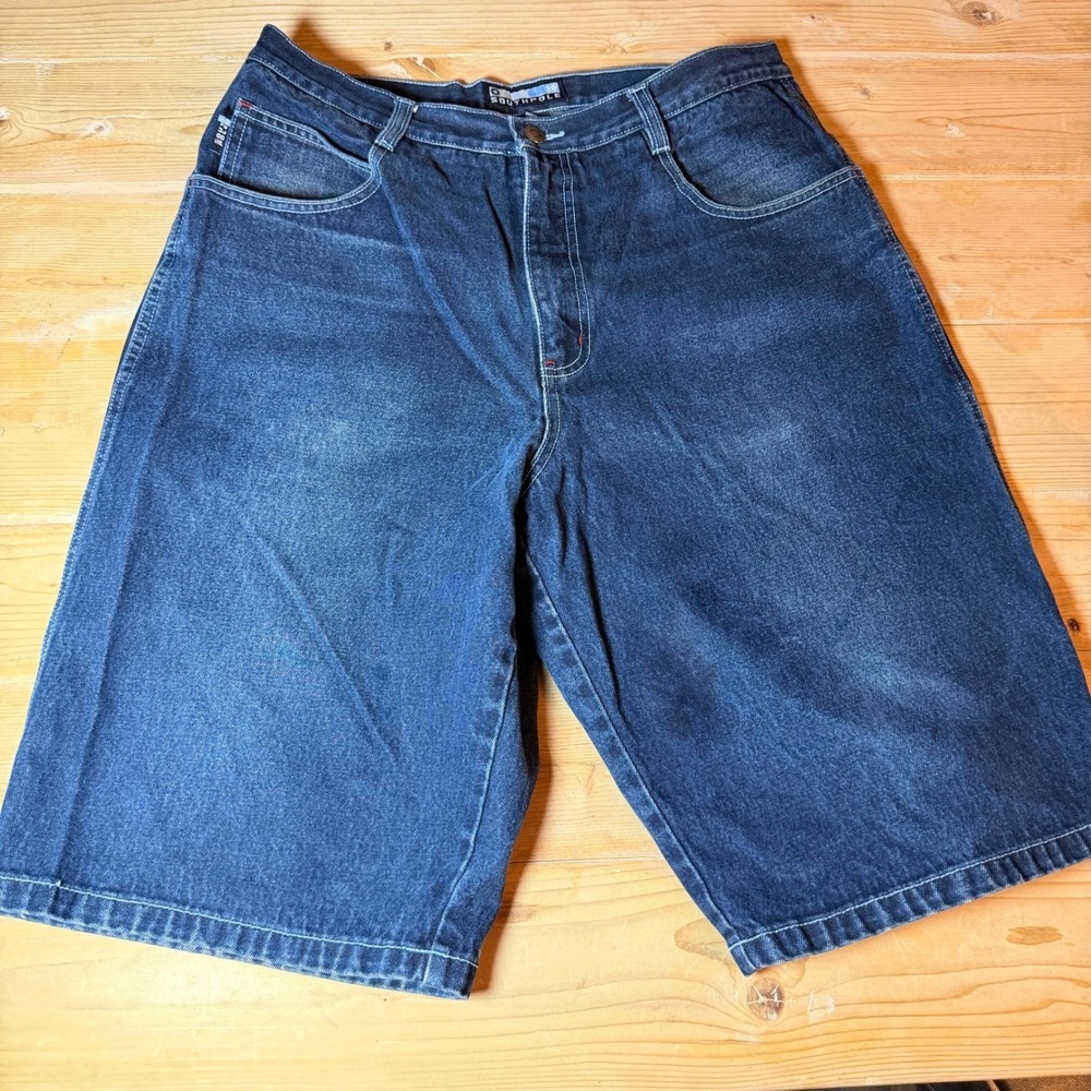 Southpole Mens Baggy Denim Shorts Dark Wash Y2K Hip Hop Size 38 RN82628